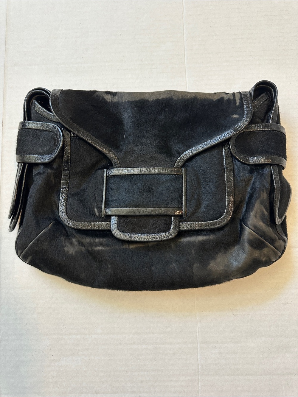 PIERRE HARDY Black Leather and Calf Hair Crossbody Bag